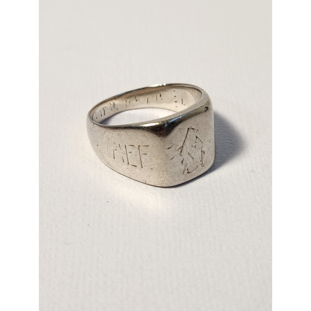 1970's VTG 10K Solid White Gold Signet Ring 9.69g Sz9.25 Navy Vet CPD Estate - Picture 8 of 16